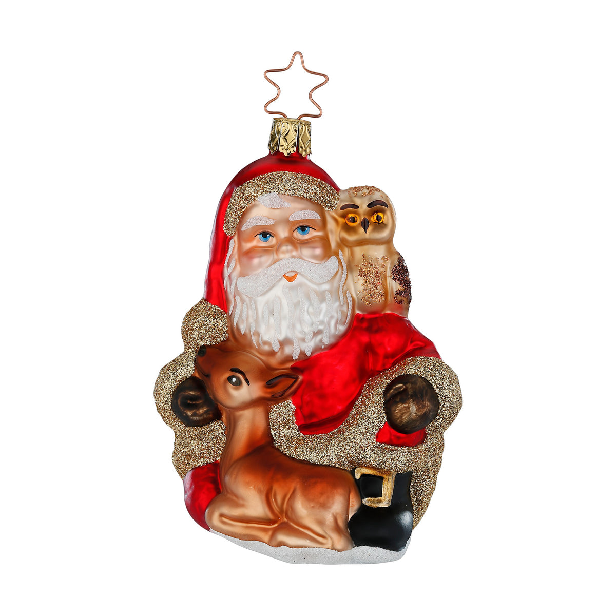 Santa in the Winter Forest Glass Christmas Ornament