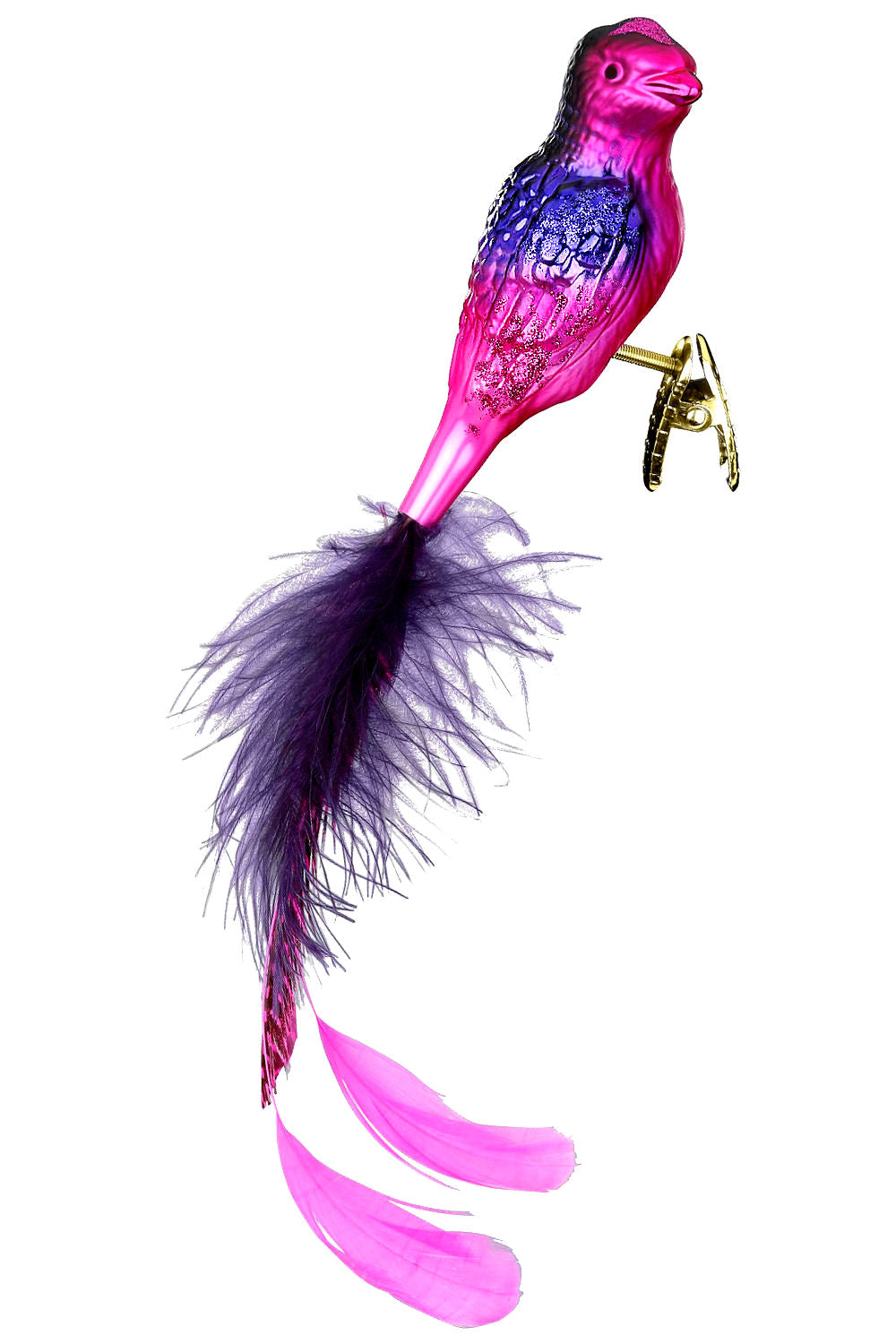 Fantasy Bird Ornament with Feather Tail – 4"
