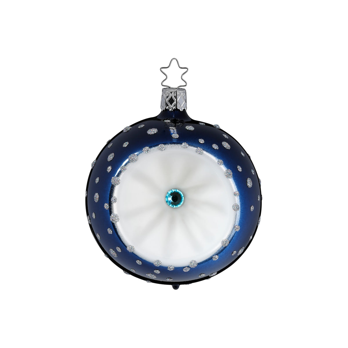 Snow Crystal Midnight Blue Glass Ornament – 3.2"