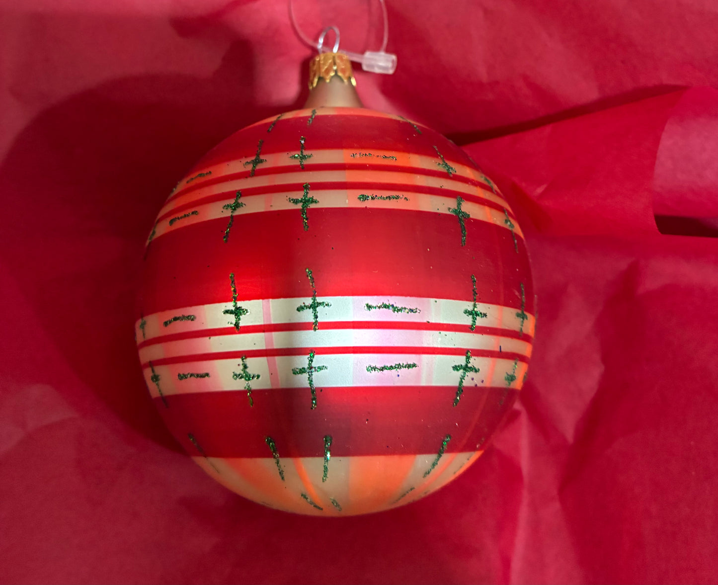 Red Tartan Glass Christmas Ball Ornament