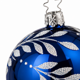 Dancing Leaves Blue Glass Ornament - 2.4"