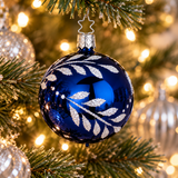 Dancing Leaves Blue Glass Ornament - 2.4"