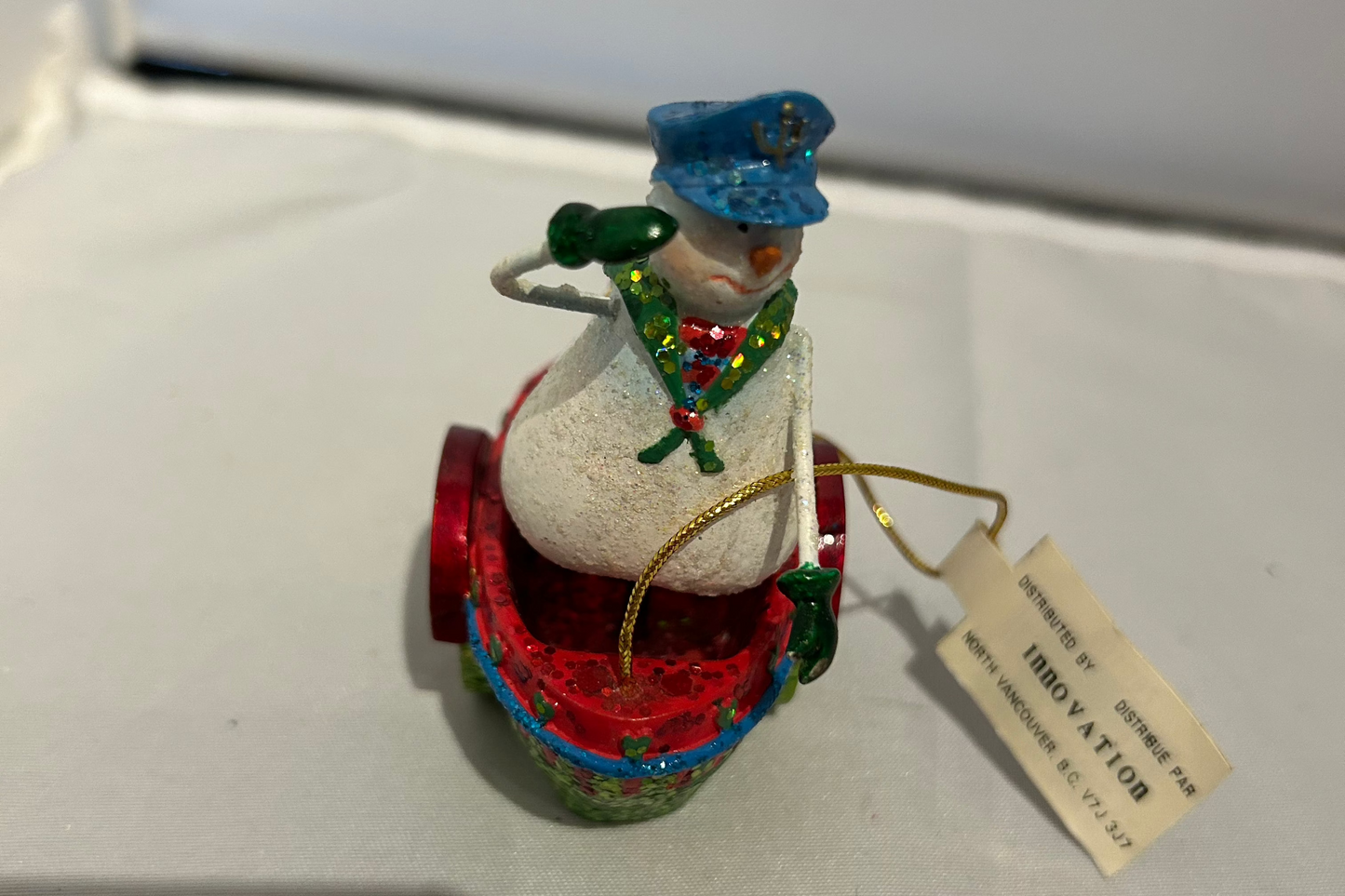 Snowman in Boat Christmas Ornament